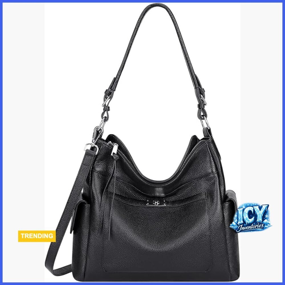 Genuine Leather Hobo Bag with Adjustable Strap, Large Capacity